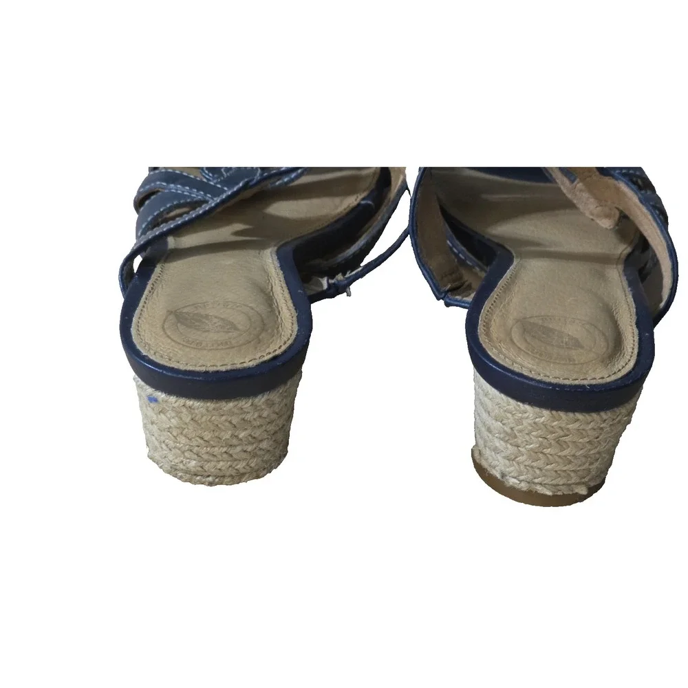 NURTURE Women's Leather Platform Wedge Espadrille‎ Slide Sandals Size 8.5M Blue